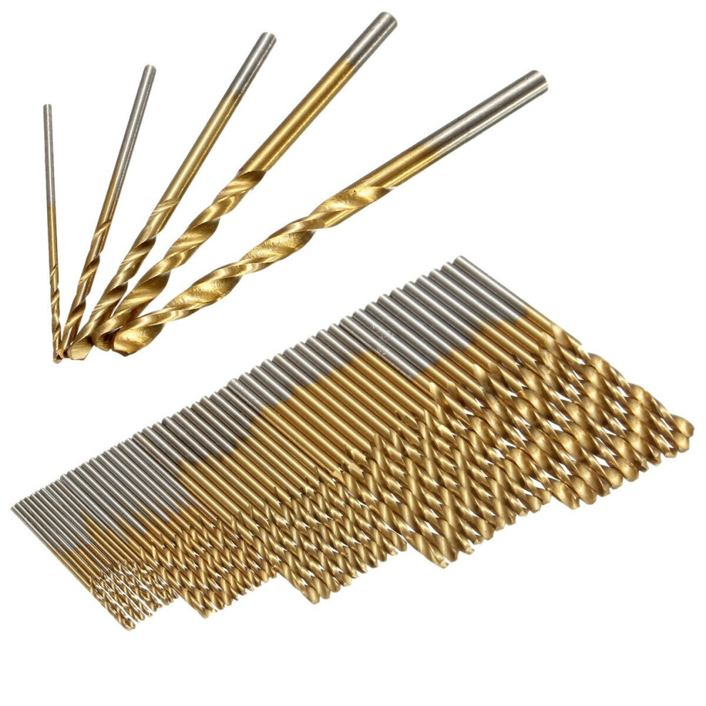 50Pcs 1/1.5/2/2.5/3Mm Hss Titanium Coated Twist Drill Bits High Speed Steel Drill Bit Set 3654659444202