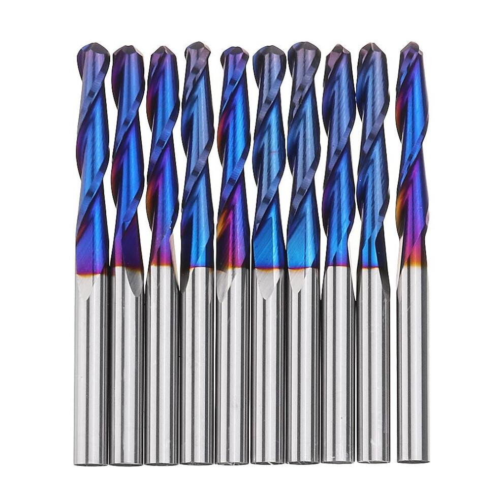 (3.17mm) 10pcs 3.175mm Shank Blue Coated Spiral Ball Nose End Mill 0.8-3.175mm CNC Milling Cutter