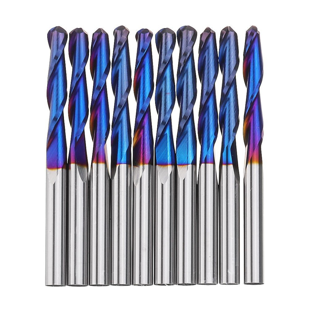(3.17Mm) 10Pcs 3.175Mm Shank Blue Coated Spiral Ball Nose End Mill 0.8-3.175Mm Cnc Milling Cutter 6112211906324