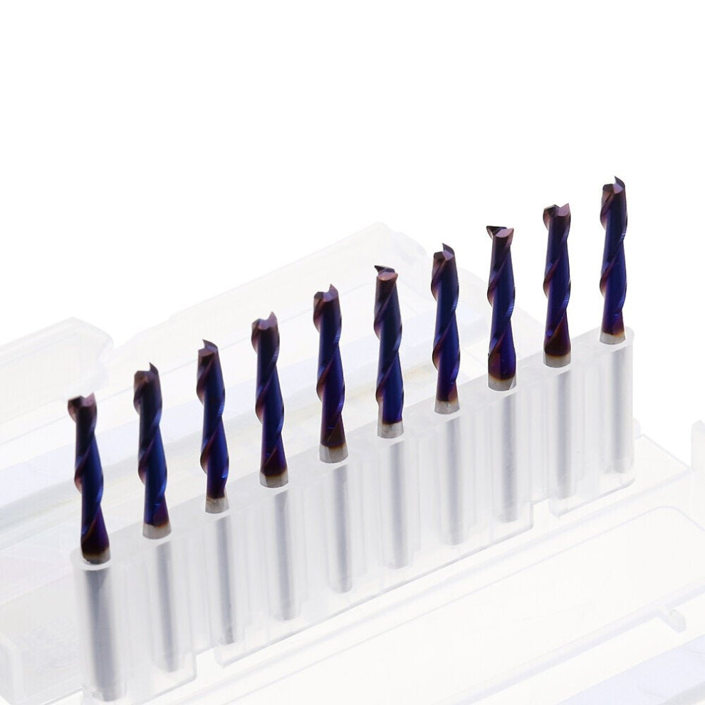 (3.17Mm) 10Pcs 3.175Mm Shank Blue Coated Spiral Flat End Mill Two Flute Cnc Milling Cutter 6112211913957