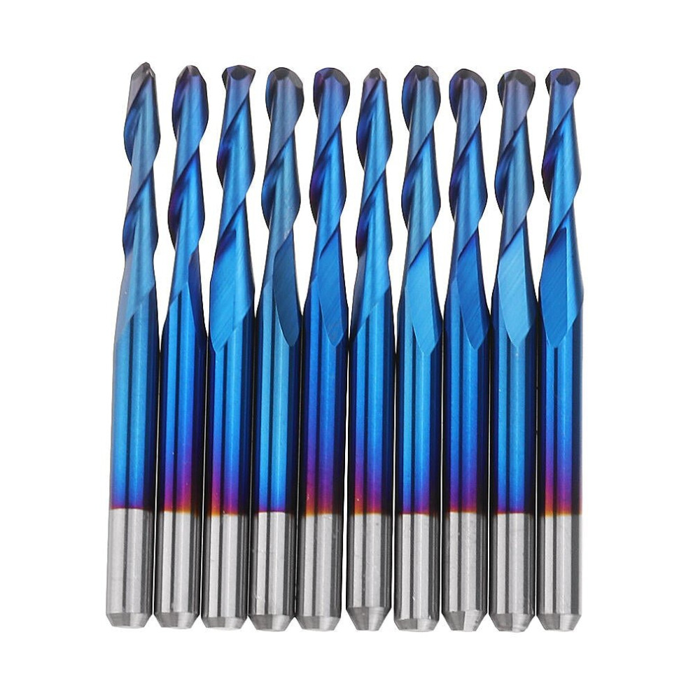 (2.5mm) 10pcs 3.175mm Shank Blue Coated Spiral Ball Nose End Mill 0.8-3.175mm CNC Milling Cutter