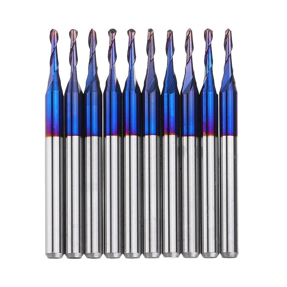 (1.5mm) 10pcs 3.175mm Shank Blue Coated Spiral Ball Nose End Mill 0.8-3.175mm CNC Milling Cutter