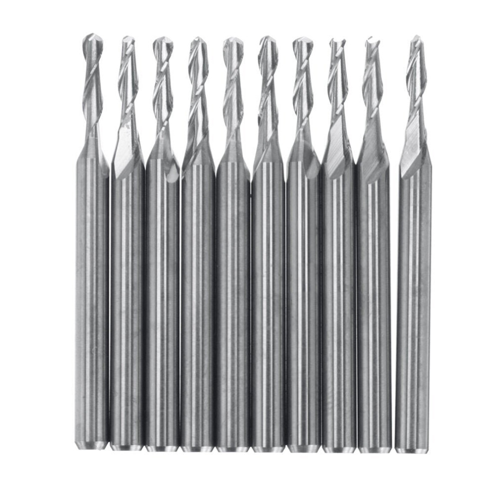 (1.5mm) 10pcs 3.175mm Shank Spiral Ball End Mill 0.8-2mm Diameter Two Flutes CNC Milling Cutter-image-OPC-P9GNY5P-NEW