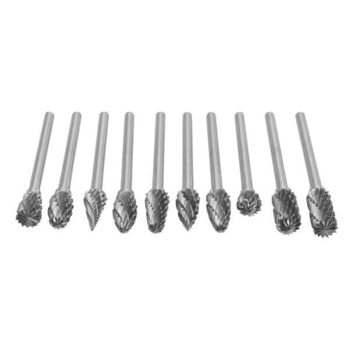 10pcs 3mm Shank Tungsten Carbide Burr Rotary File Drill Bits Cutter 2