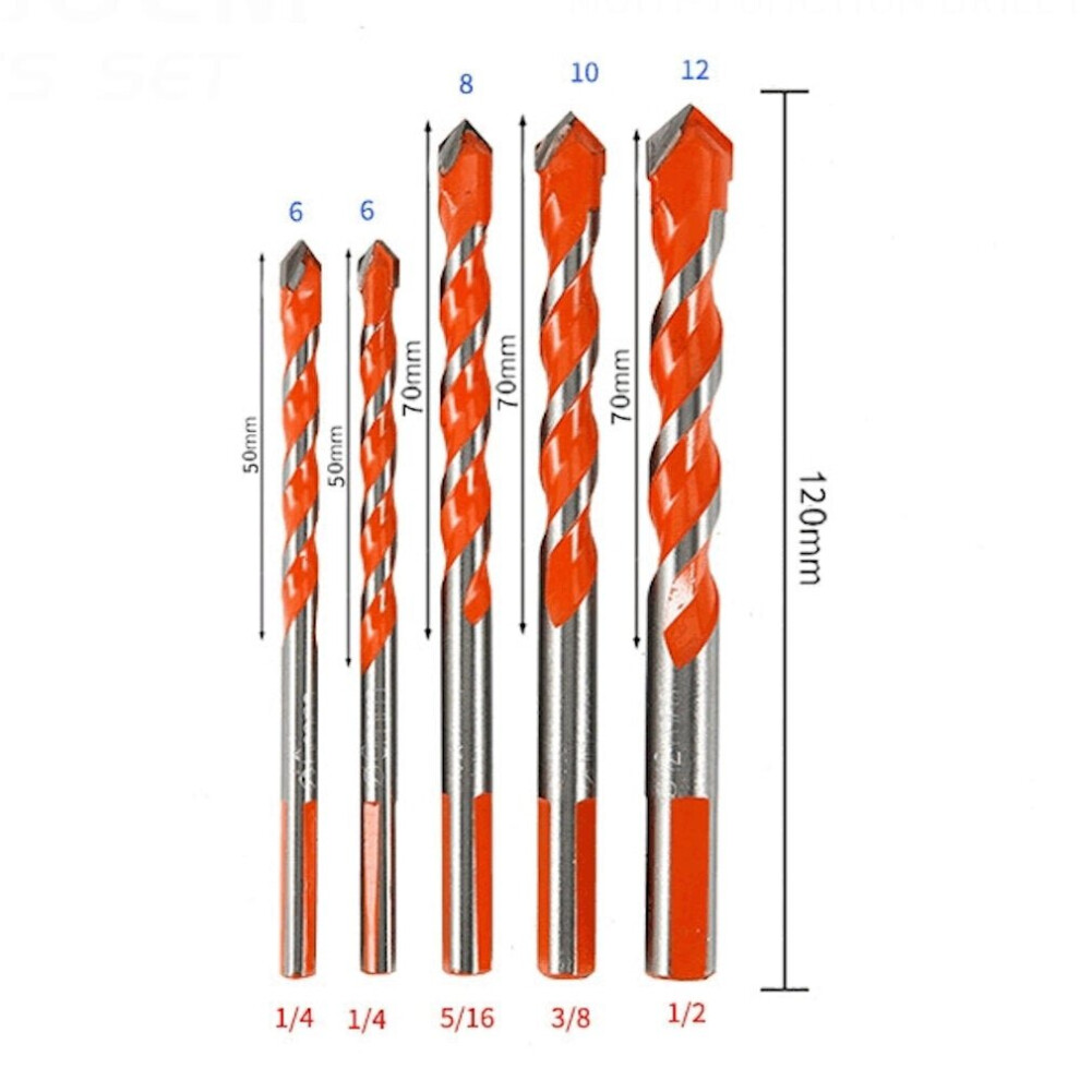 (6mm+6mm+8mm+10mm+12mm) 5pcs Ceramic Tile Stainless Steel Drill Carbide Overlord Drill Wall Hole Drilling Electric All-powerful Hand Drill Bit