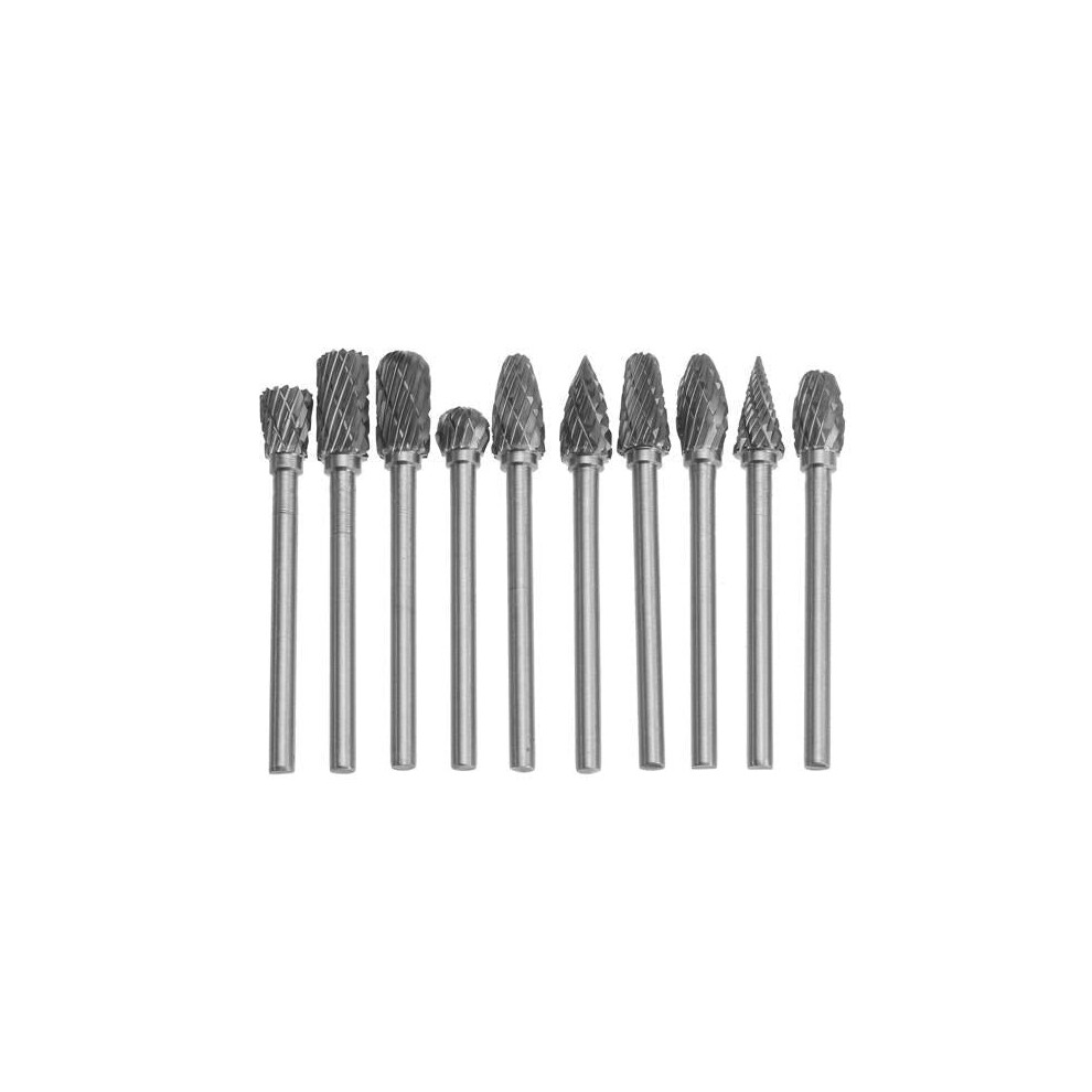 10pcs 3mm Shank Tungsten Carbide Burr Rotary File Drill Bits Cutter