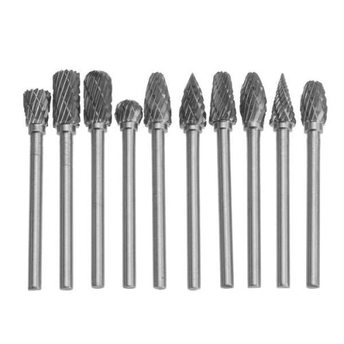 10pcs 3mm Shank Tungsten Carbide Burr Rotary File Drill Bits Cutter 1