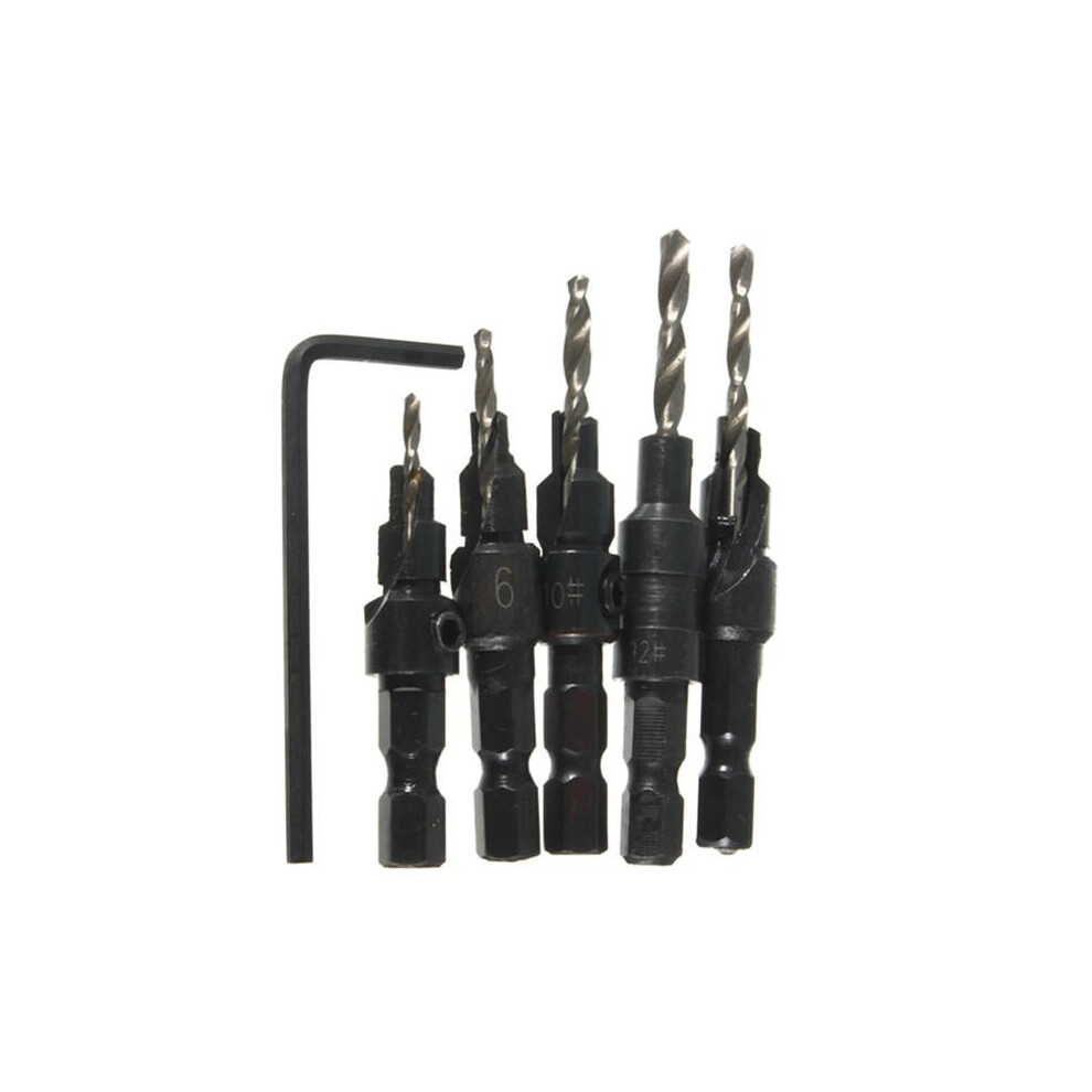 5Pcs Hss Countersink Drill Cone Bit Set Quick Change Hex Shank Woodworking Screw Reamer 3654659282880