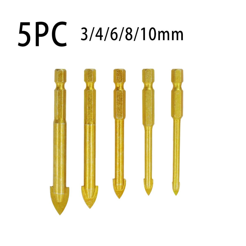 (3/4/6/8/10mm) 5/6/7Pcs Drill Bits 3-12mm Triangle Bit for Ceramic Wall Glass Concrete Hole Opener , Gold