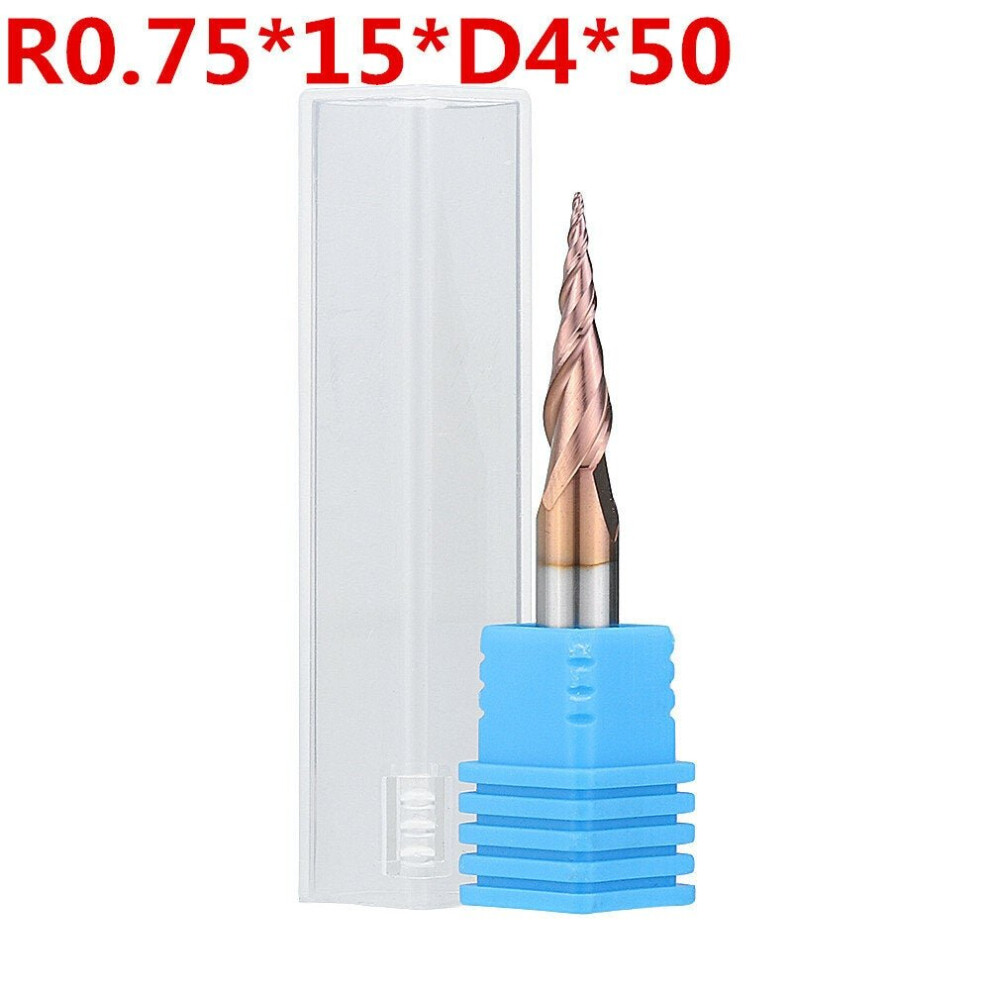 (R0.75*15*D4*50) R0.25/ R0.5/ R0.75/ R1.0 *15*D4*50 2 Flutes Taper Ball Nose End Mill HRC50