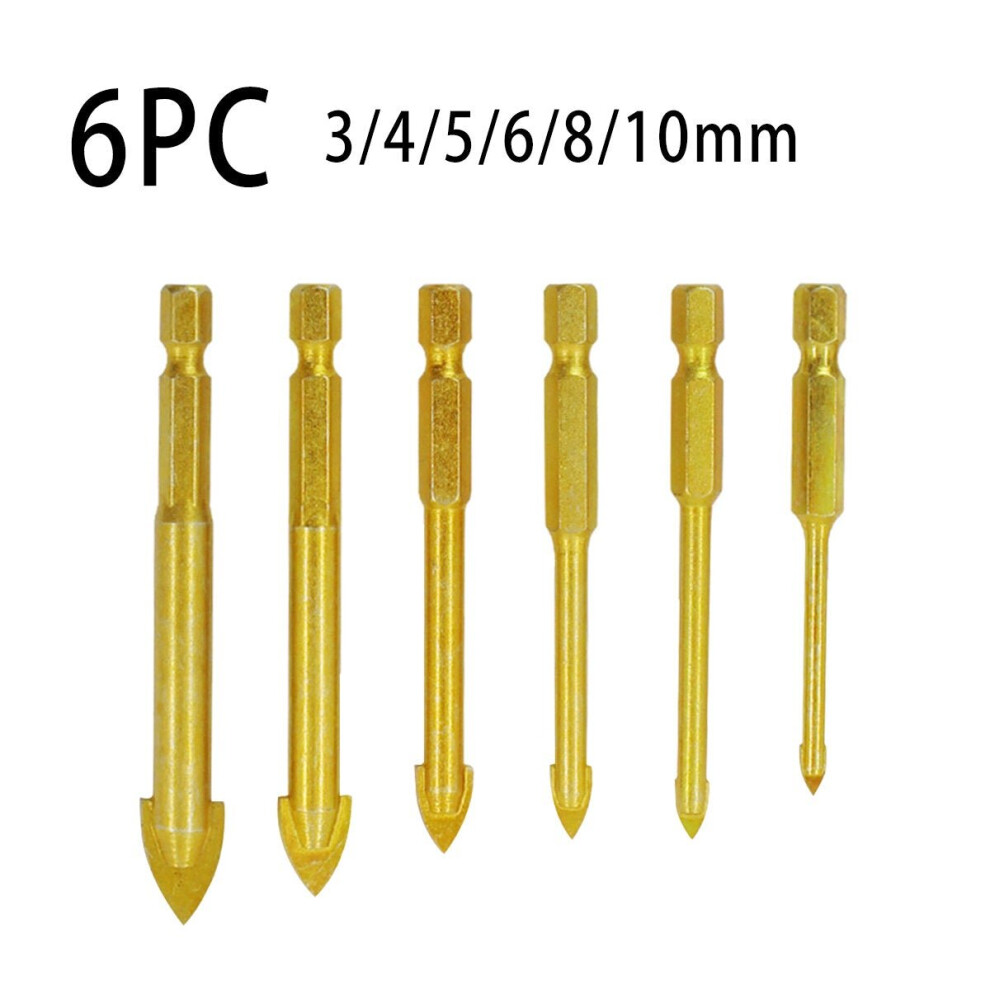 (3/4/5/6/8/10mm) 5/6/7Pcs Drill Bits 3-12mm Triangle Bit for Ceramic Wall Glass Concrete Hole Opener , Gold