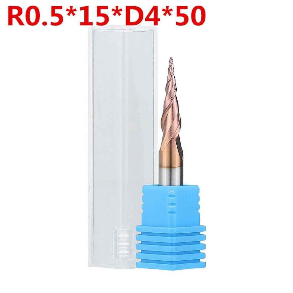 (R0.5*15*D4*50) R0.25/ R0.5/ R0.75/ R1.0 *15*D4*50 2 Flutes Taper Ball Nose End Mill HRC50