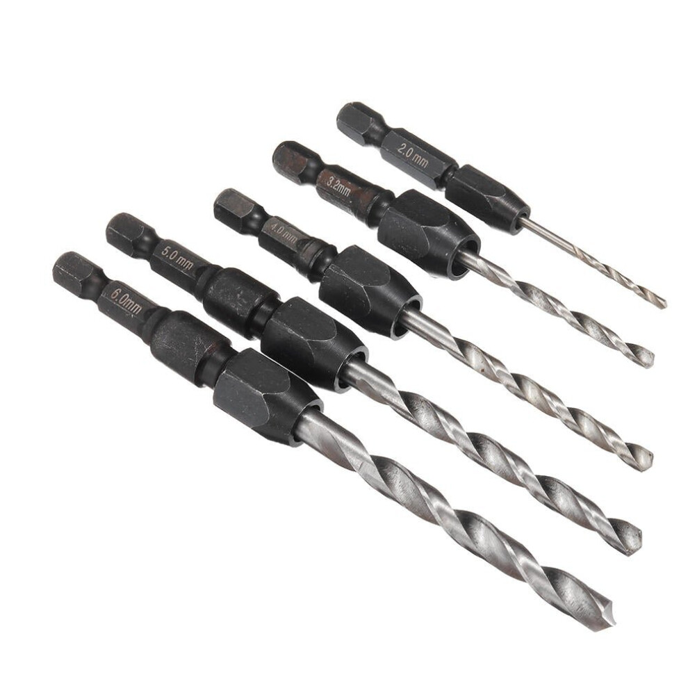 5Pcs 2-6mm Quick Change Twist Drill Bit Set Hex Shank HSS 2/3.2/4/5/6mm