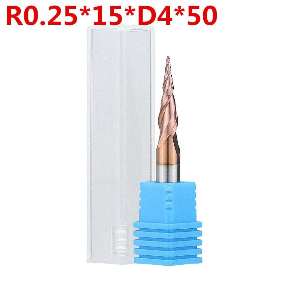 (R0.25*15*D4*50) R0.25/ R0.5/ R0.75/ R1.0 *15*D4*50 2 Flutes Taper Ball Nose End Mill HRC50