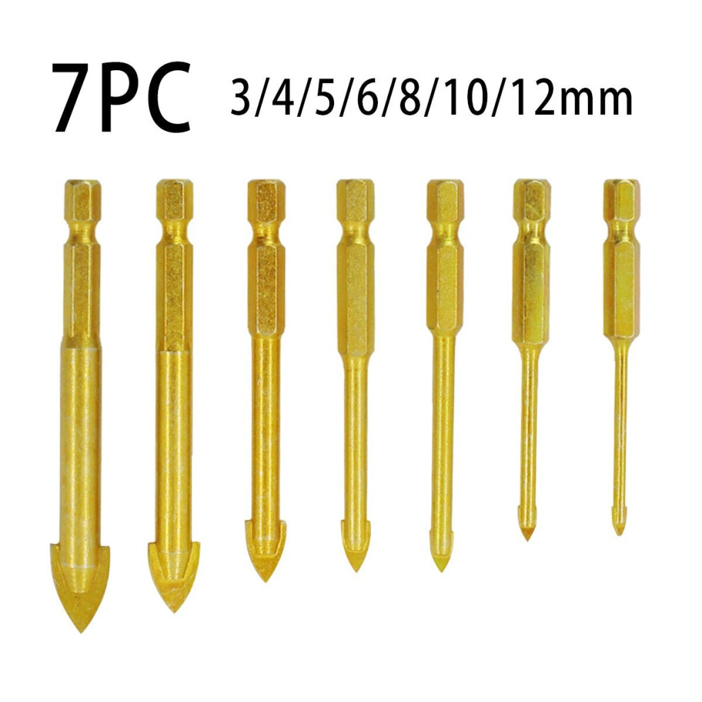 (3/4/5/6/8/10/12mm) 5/6/7Pcs Drill Bits 3-12mm Triangle Bit for Ceramic Wall Glass Concrete Hole Opener , Gold