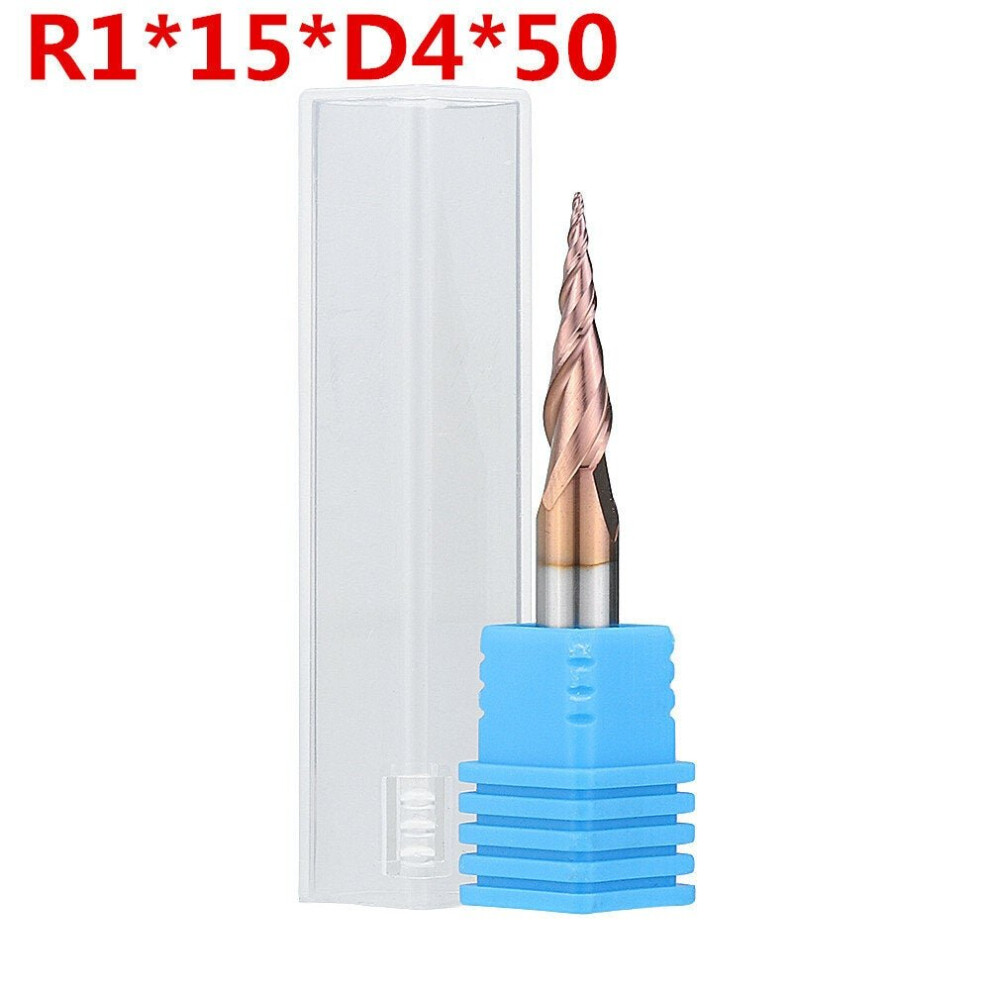 (R1*15*D4*50) R0.25/ R0.5/ R0.75/ R1.0 *15*D4*50 2 Flutes Taper Ball Nose End Mill HRC50