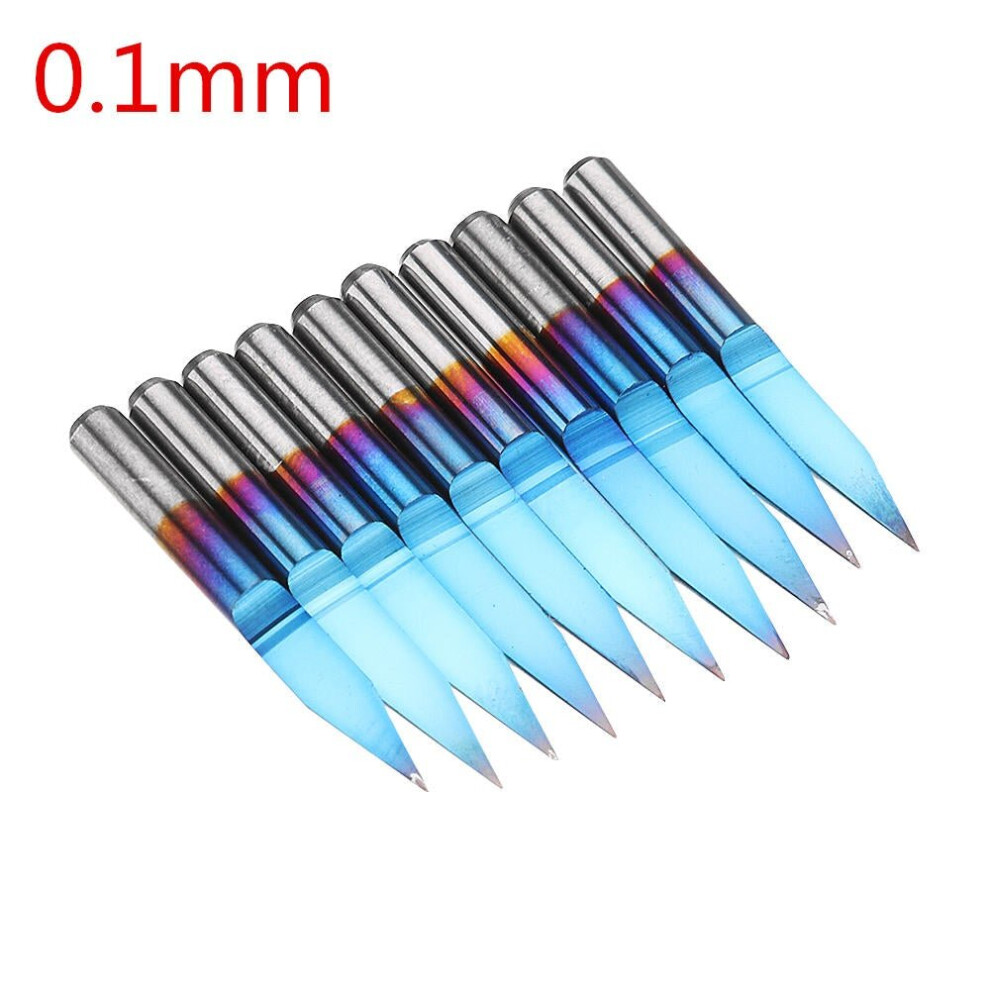 (0.1mm) 10pcs 0.1/0.2/0.3mm 25 Degree Engraving Bit Blue NANO Coated Carbide Flat Bottom PCB Engraving Bit CNC Router Tool