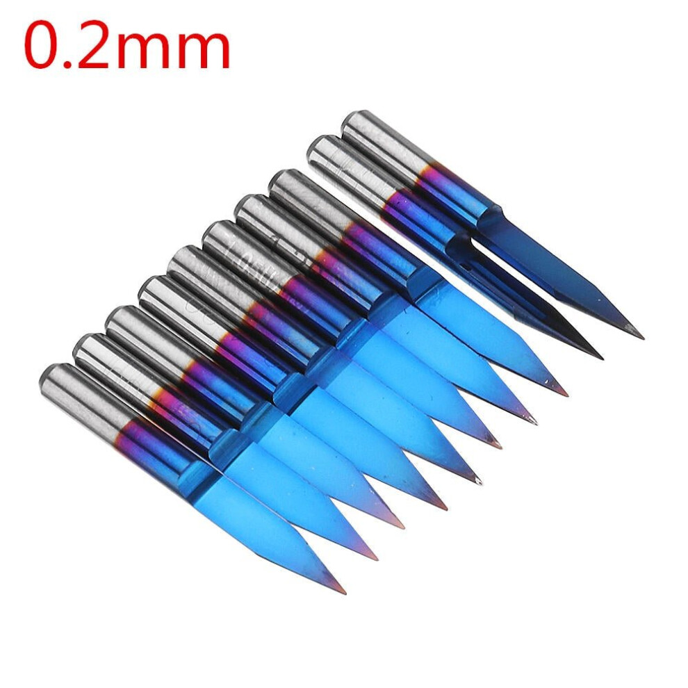 (0.2mm) 10pcs 0.1/0.2/0.3mm 25 Degree Engraving Bit Blue NANO Coated Carbide Flat Bottom PCB Engraving Bit CNC Router Tool