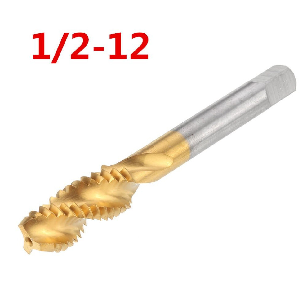 (1/2-12) 1/2-3/4 Imperial Spiral Flute Hand Tap HSS Titanium Coated Machine Screw Plug Tap Drill