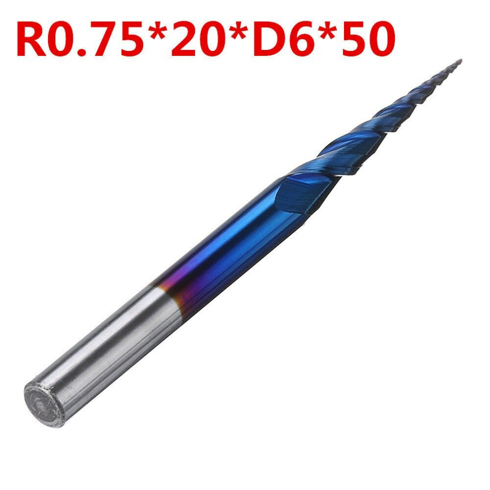 (R0.75*20*D6*50) NACO-blue R0.25/ R0.5/ R0.75/ R1.0 *20*D6*50 2 Flutes Ball Nose Milling Cutter