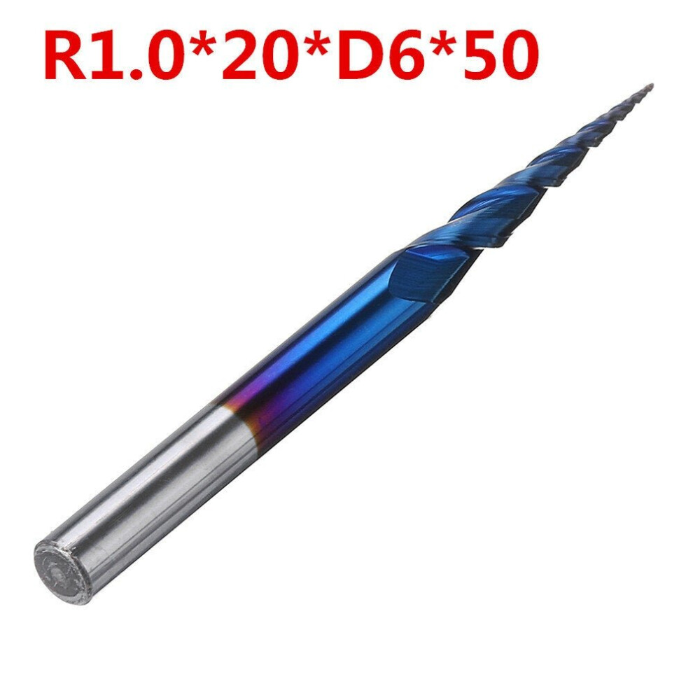 (R1.0*20*D6*50) NACO-blue R0.25/ R0.5/ R0.75/ R1.0 *20*D6*50 2 Flutes Ball Nose Milling Cutter