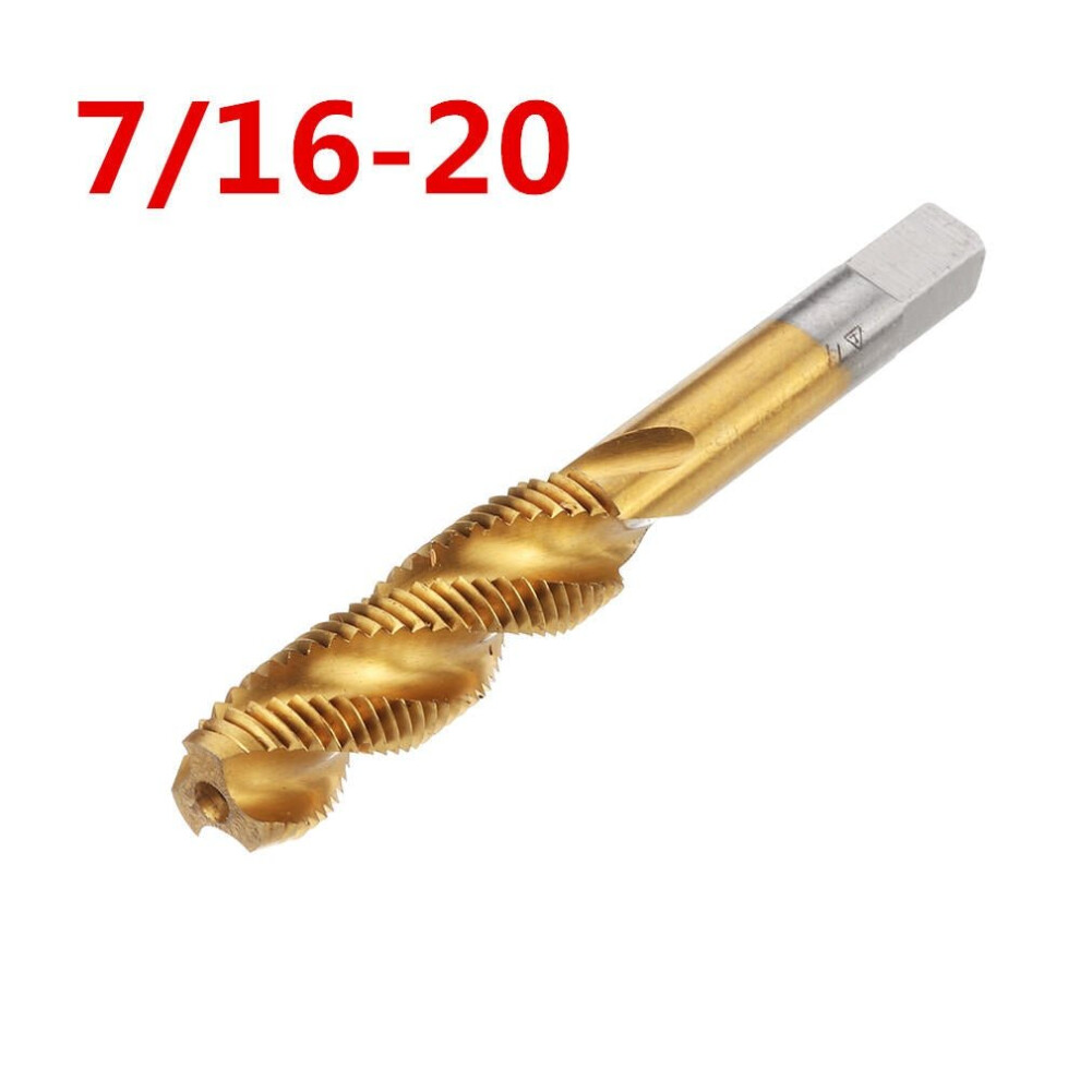 (7/16-20) 1/2-3/4 Imperial Spiral Flute Hand Tap HSS Titanium Coated Machine Screw Plug Tap Drill