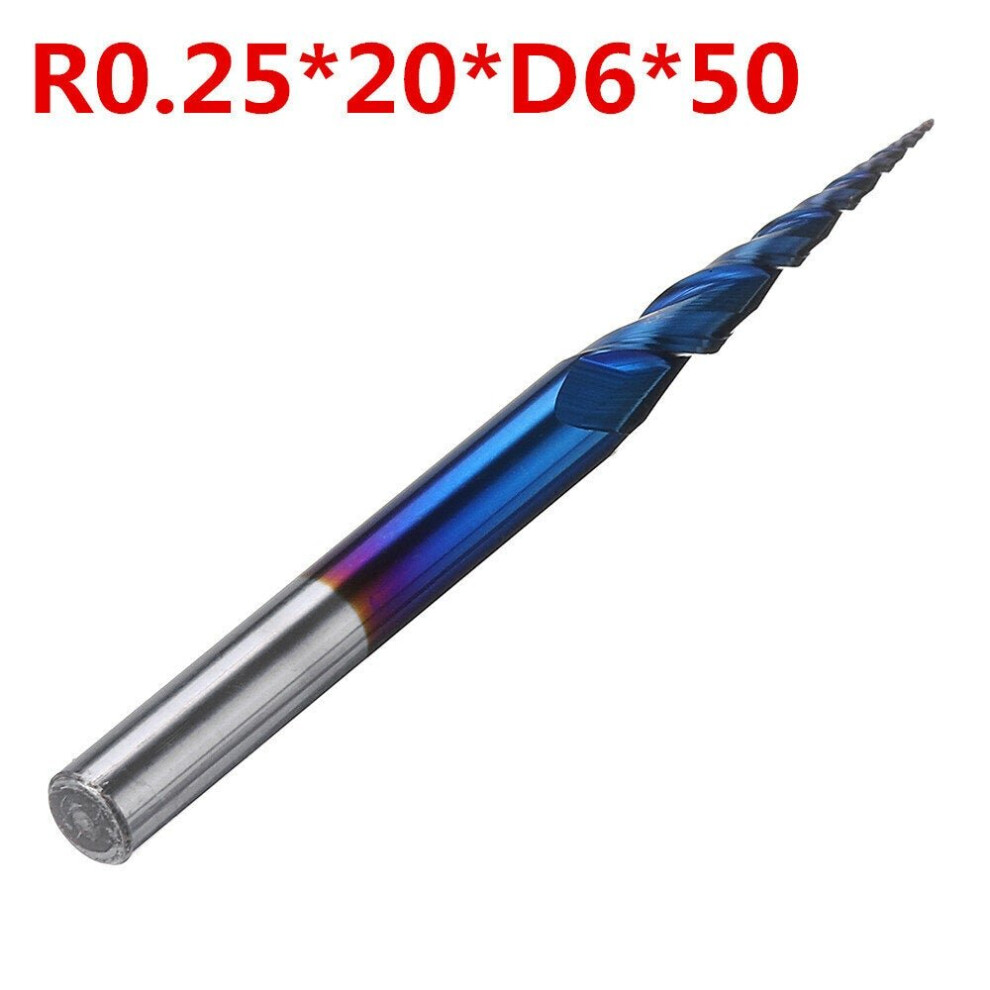 (R0.25*20*D6*50) NACO-blue R0.25/ R0.5/ R0.75/ R1.0 *20*D6*50 2 Flutes Ball Nose Milling Cutter