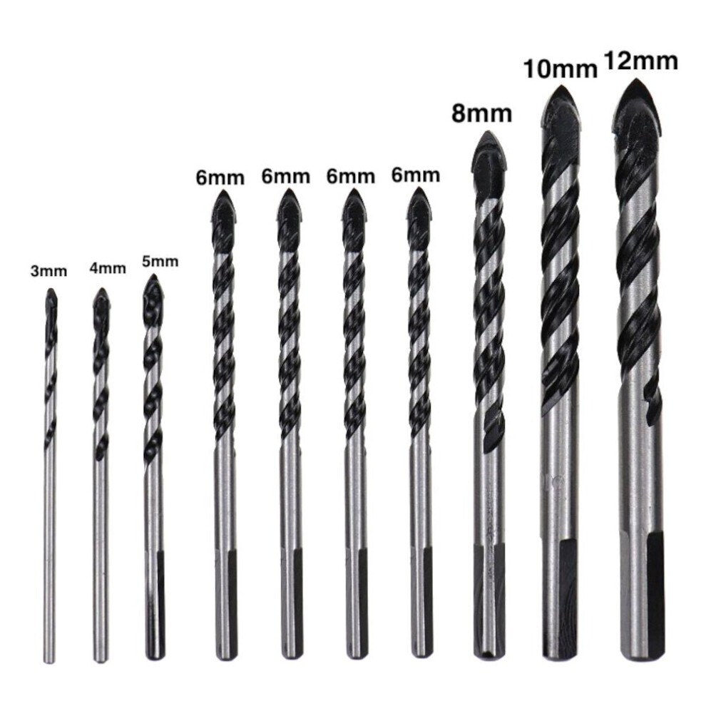 (10Pcs) 5/7/9/10Pcs 3-12Mm Glass Bit Twist Spade Drill Triangle Bits For Ceramic Tile Concrete Marble 6112211944548