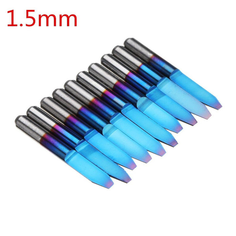 (1.5mm) 10pcs 0.1-1.5mm 30 Degree PCB Engraving Bit Blue Nano Coated Carbide CNC Flat Bottom Engraving Bit Router Tool