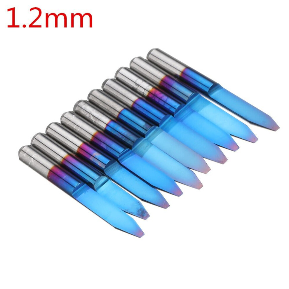 (1.2mm) 10pcs 0.1-1.5mm 30 Degree PCB Engraving Bit Blue Nano Coated Carbide CNC Flat Bottom Engraving Bit Router Tool