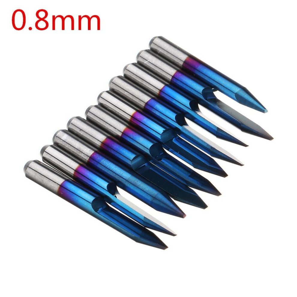 (0.8mm) 10pcs 0.1-1.5mm 30 Degree PCB Engraving Bit Blue Nano Coated Carbide CNC Flat Bottom Engraving Bit Router Tool