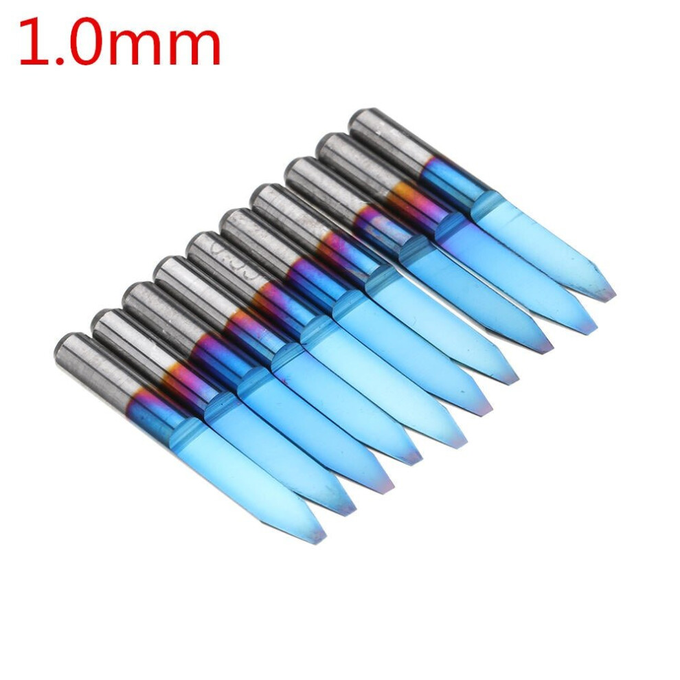 (1.0mm) 10pcs 0.1-1.5mm 30 Degree PCB Engraving Bit Blue Nano Coated Carbide CNC Flat Bottom Engraving Bit Router Tool