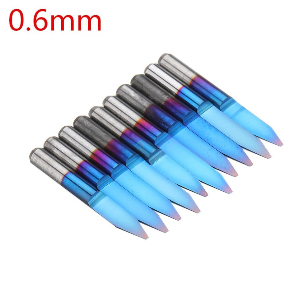 (0.6mm) 10pcs 0.1-1.5mm 30 Degree PCB Engraving Bit Blue Nano Coated Carbide CNC Flat Bottom Engraving Bit Router Tool