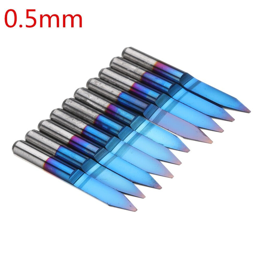 (0.5mm) 10pcs 0.1-1.5mm 30 Degree PCB Engraving Bit Blue Nano Coated Carbide CNC Flat Bottom Engraving Bit Router Tool