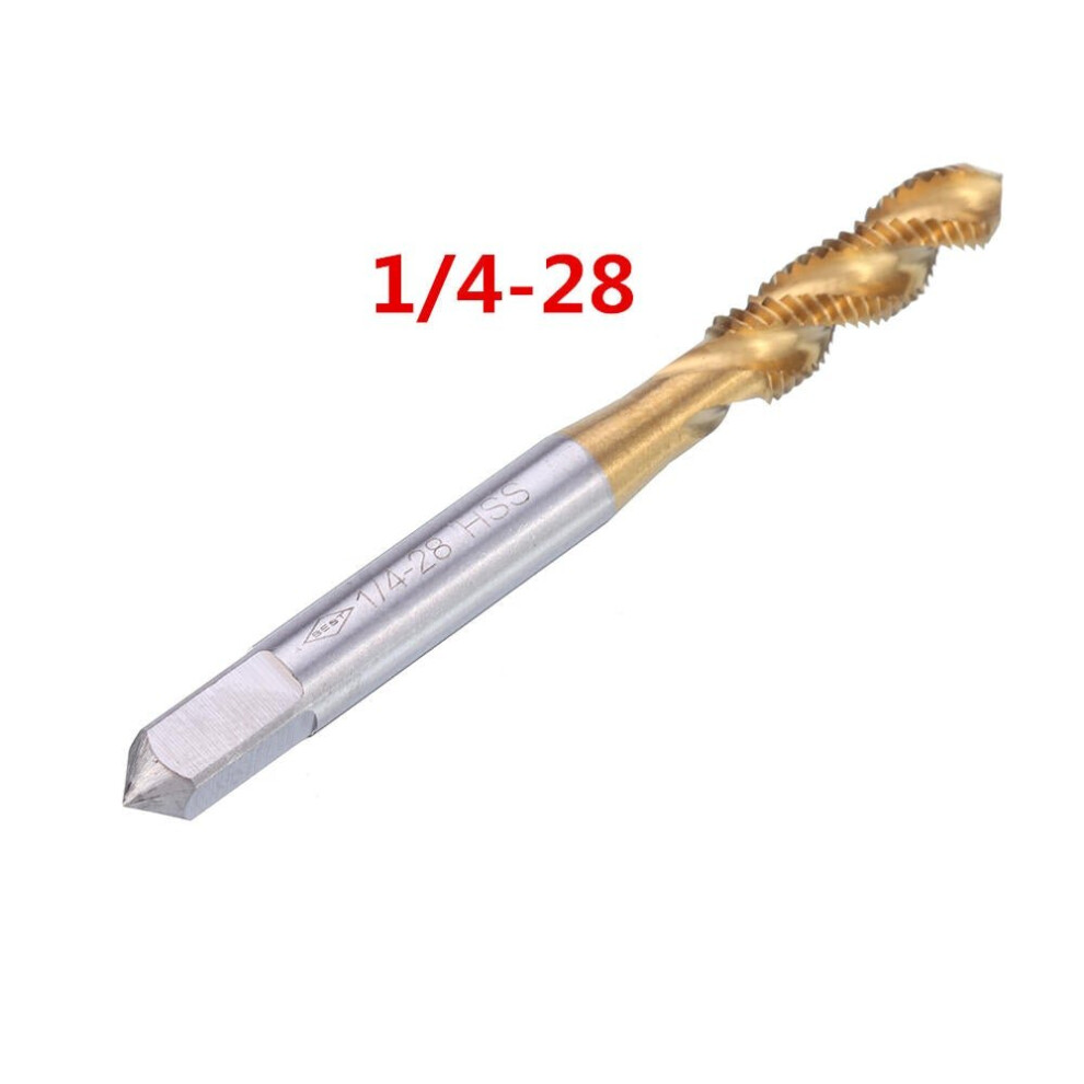 (1/4-20) HSS Spiral Flute Hand Tap Imperial Titanium Coated Machine Screw Plug Tap Drill