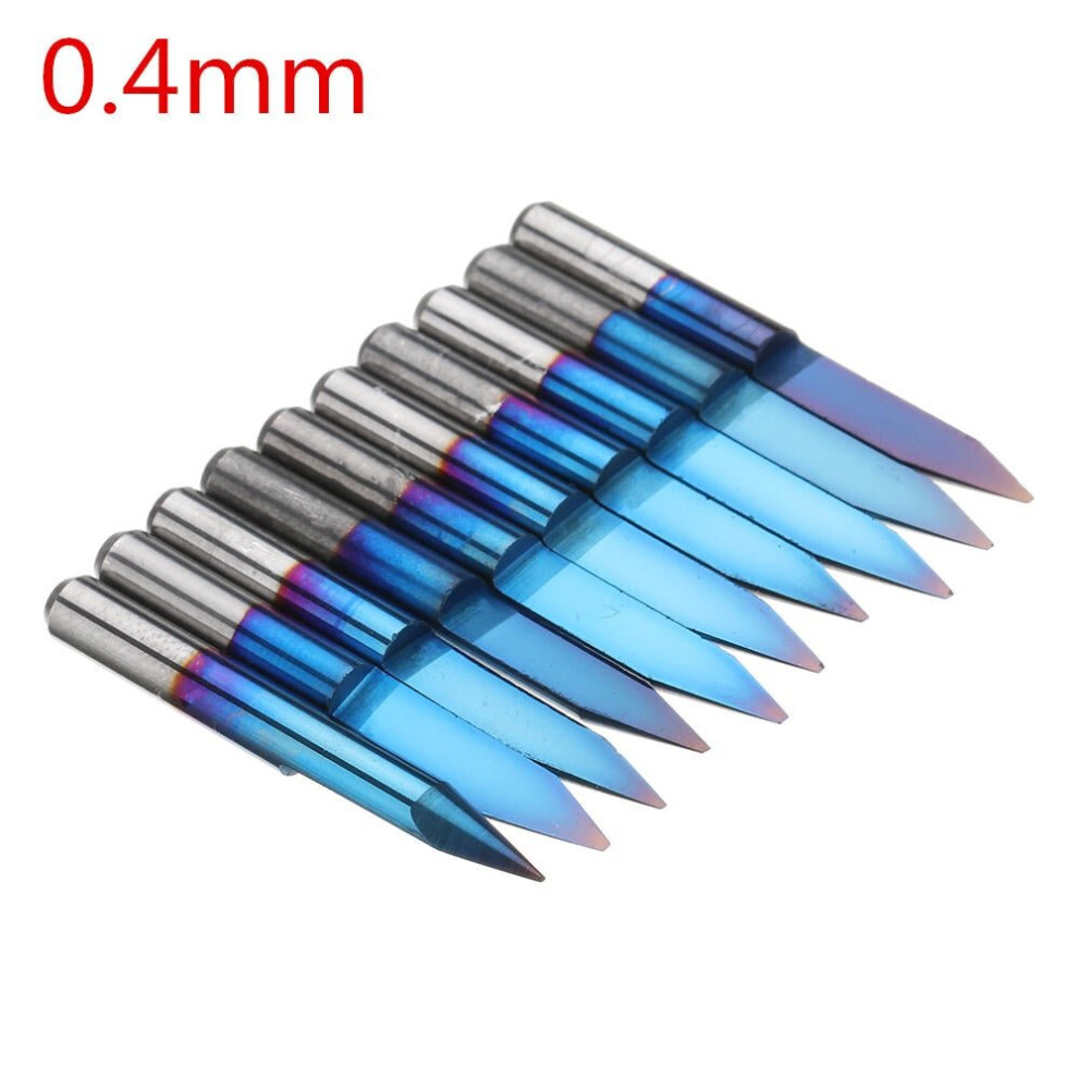 (0.4mm) 10pcs 0.1-1.5mm 30 Degree PCB Engraving Bit Blue Nano Coated Carbide CNC Flat Bottom Engraving Bit Router Tool