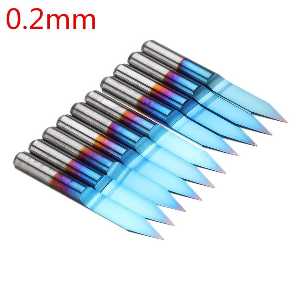 (0.2mm) 10pcs 0.1-1.5mm 30 Degree PCB Engraving Bit Blue Nano Coated Carbide CNC Flat Bottom Engraving Bit Router Tool