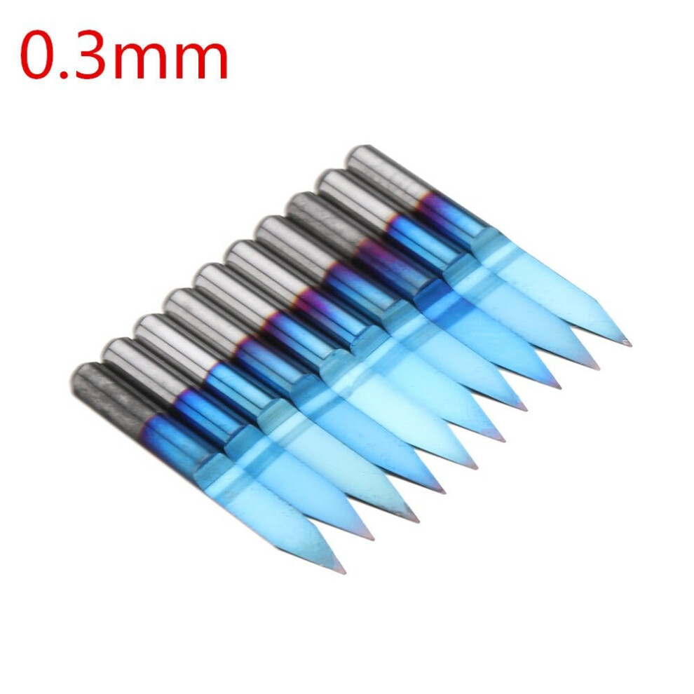 (0.3mm) 10pcs 0.1-1.5mm 30 Degree PCB Engraving Bit Blue Nano Coated Carbide CNC Flat Bottom Engraving Bit Router Tool