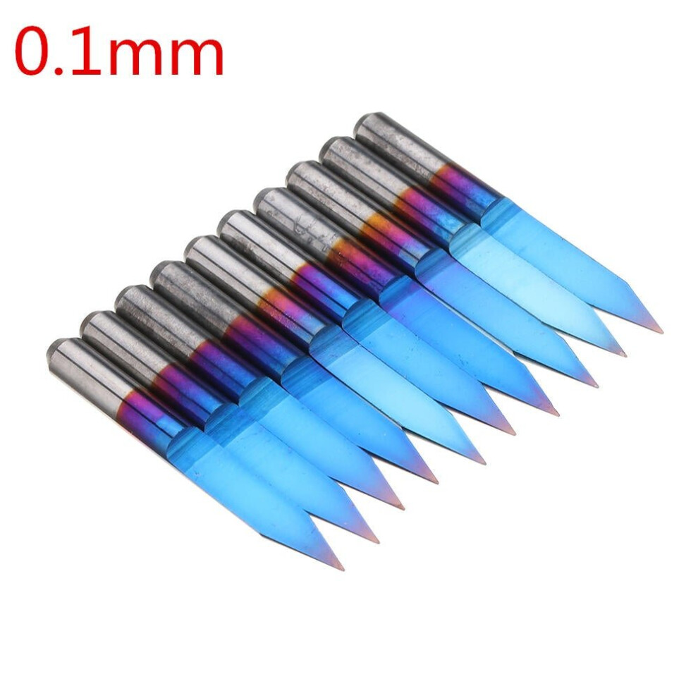 (0.1mm) 10pcs 0.1-1.5mm 30 Degree PCB Engraving Bit Blue Nano Coated Carbide CNC Flat Bottom Engraving Bit Router Tool