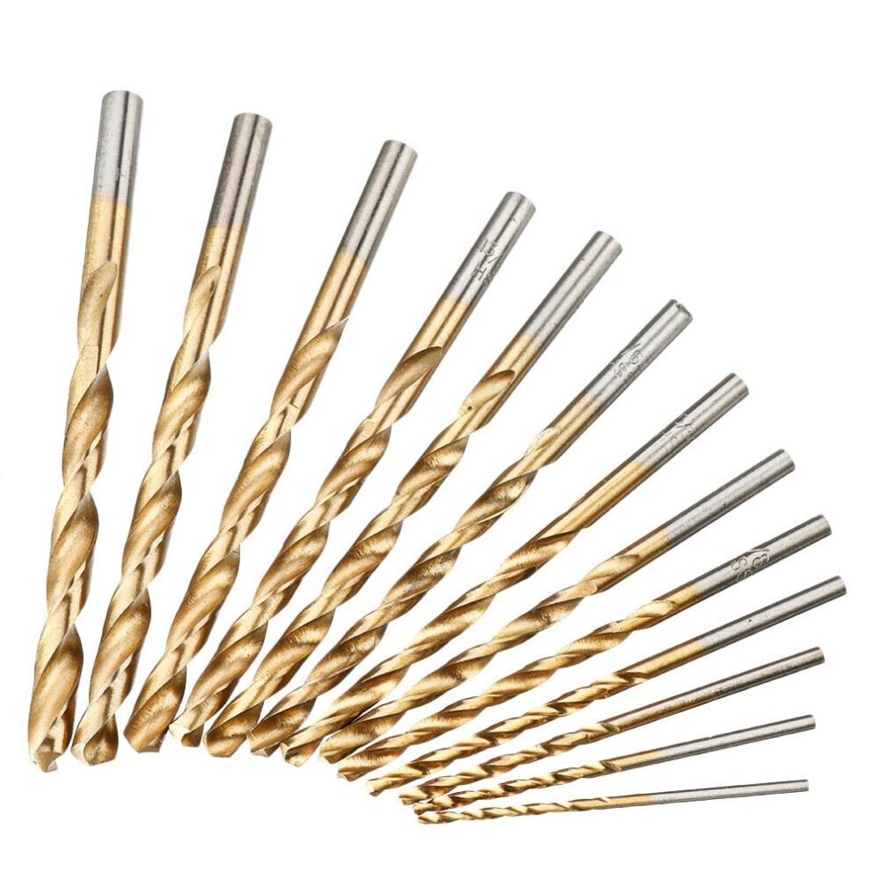 13Pcs Twist Drill Set Individual Bits 1/16"-1/4" Round Shank Titanium Coating HSS Bit Quick Change-image-OPC-P9GNYG5-NEW