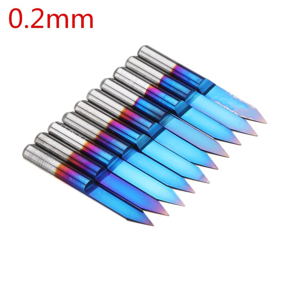 (0.2mm) 10pcs 0.1mm 0.2mm 40 Degree Engraving Bit Blue Nano Coated Carbide Flat Bottom PCB Engraving Bit CNC Router Tool