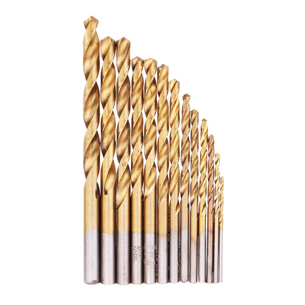 13Pcs M2 HSS 6542 Twist Drill Bit Set 1-6.5mm Titanium Coated Drill Bit with Metal Box for Wood Metal Drilling