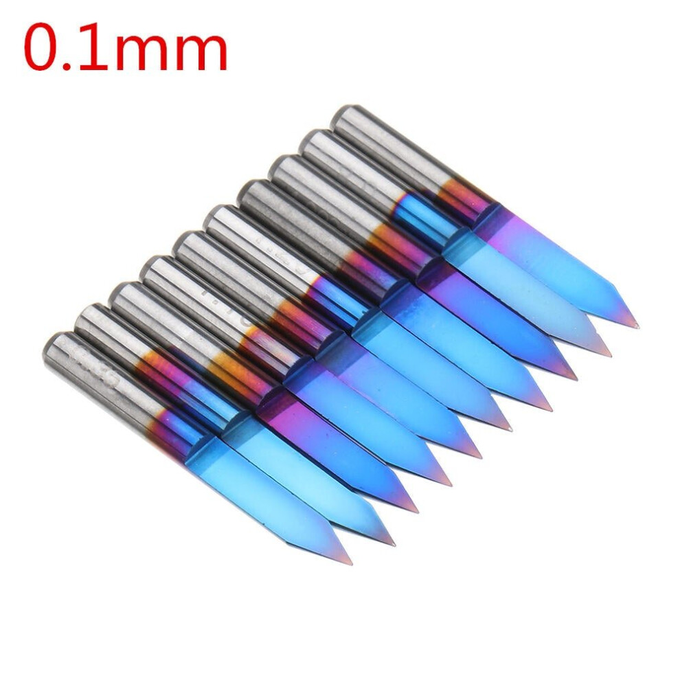 (0.1mm) 10pcs 0.1mm 0.2mm 40 Degree Engraving Bit Blue Nano Coated Carbide Flat Bottom PCB Engraving Bit CNC Router Tool