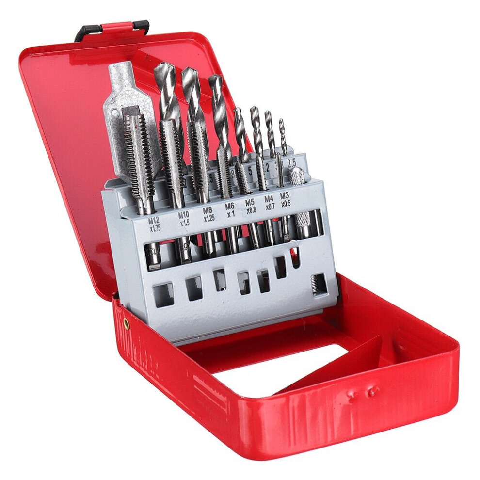 16Pcs/Set Screw Tap Drill Bit Set M3-M12 Metric Hand with 2.5-10.2mm Twist