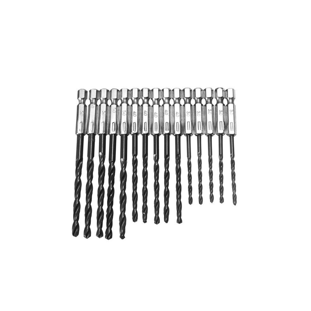 15pcs 3-5mm HSS Twist Drill Bit Set 1/4 Inch Hex Shank High Speed Steel Drill Bits