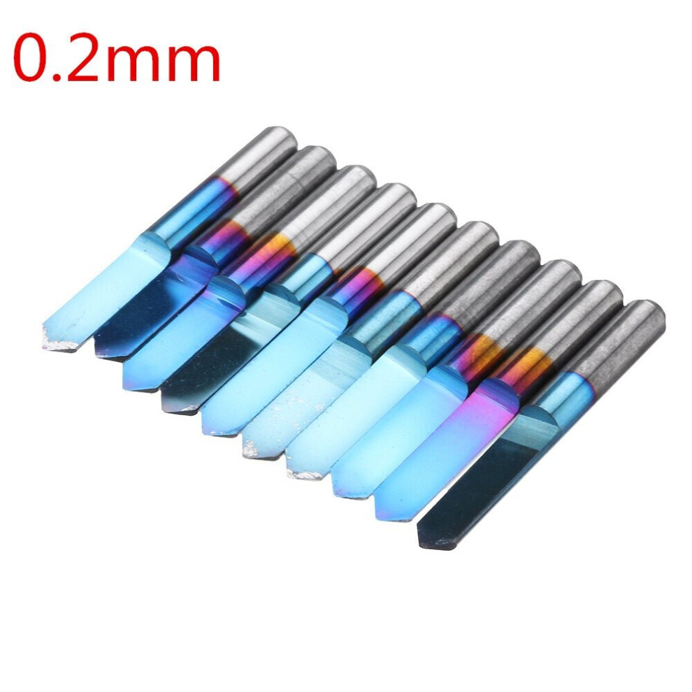 (0.2mm) 10pcs 0.1/0.2/0.3mm 90 Degree Engraving Bit Blue NANO Coated Flat Bottom PCB Engraving Bit Carbide CNC Router Tool