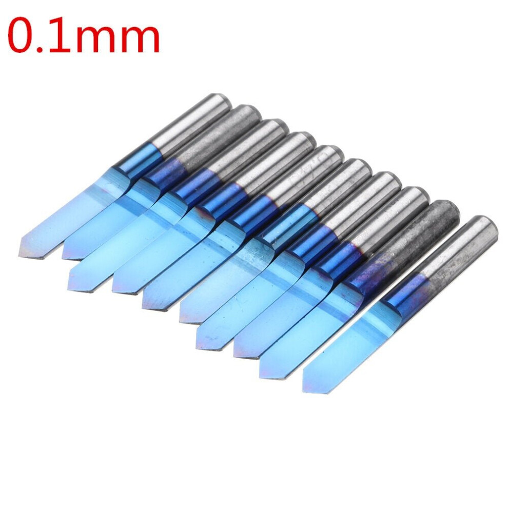 (0.1mm) 10pcs 0.1/0.2/0.3mm 90 Degree Engraving Bit Blue NANO Coated Flat Bottom PCB Engraving Bit Carbide CNC Router Tool