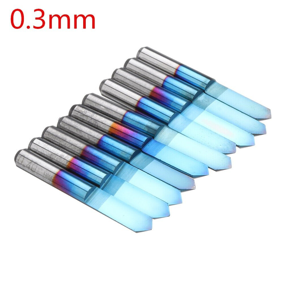 (0.3mm) 10pcs 0.1/0.2/0.3mm 90 Degree Engraving Bit Blue NANO Coated Flat Bottom PCB Engraving Bit Carbide CNC Router Tool