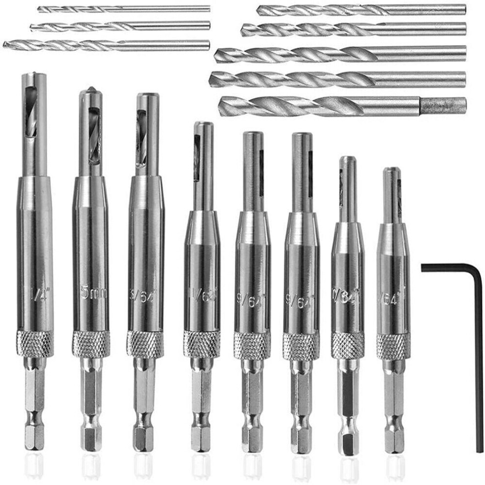 17Pcs Hinge Drill Hexagonal Shank Self-centering Drill Bit Set For Door and Window Derailment Holes