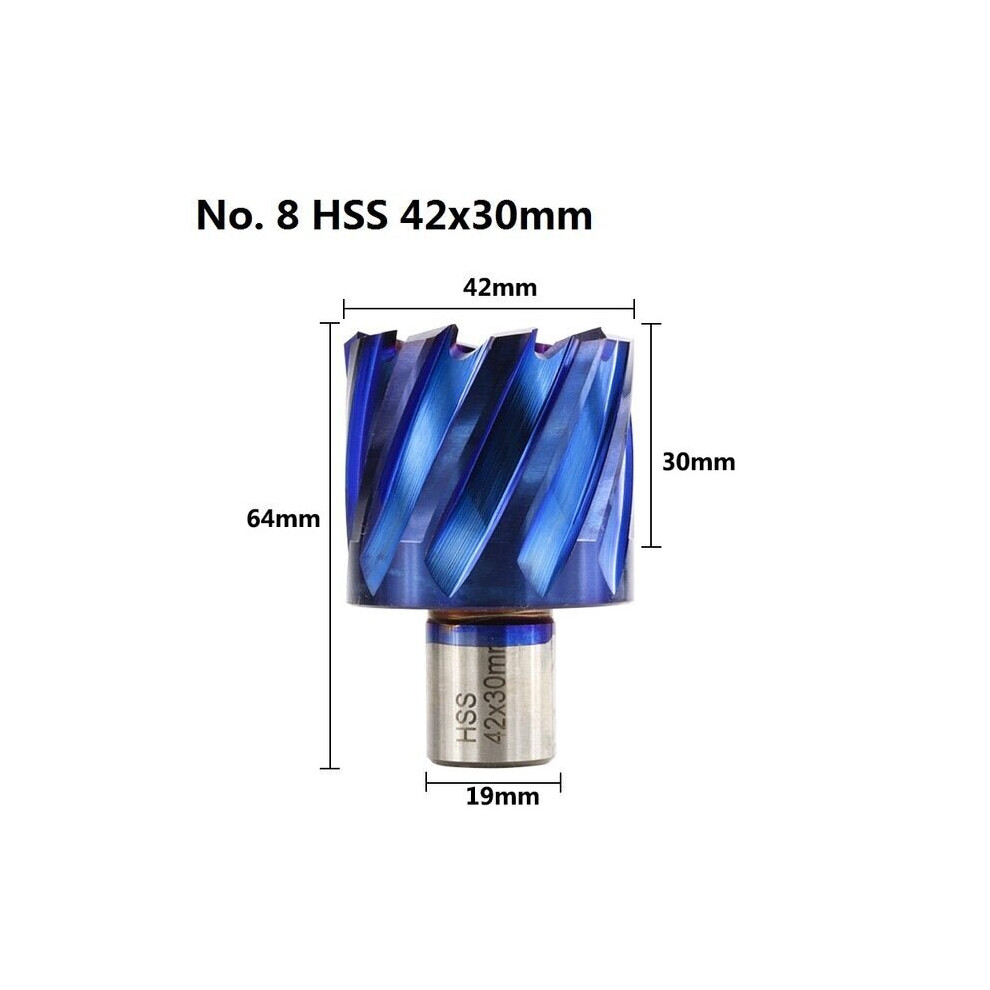 (42mm) 12-42mm Cutting Diameter HSS Hole Opener Core Drill Weldon Shank Nano Blue Coated Annular Cutter Hollow Drill Bit Metal Drilling Bit